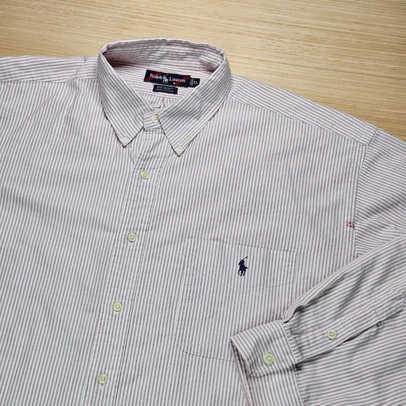 Polo Ralph Lauren XL Mens Striped Button Down Shirt Long Sleeve Big Shirt Red - Picture 1 of 11